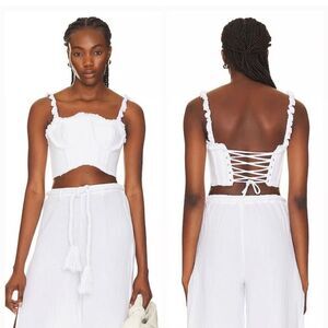 Camila Coelho Lace-Up Detail Ulli Top White camisole bustier Revolve NWT XS